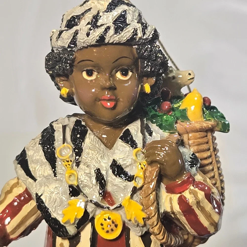 African Heritage Christmas Ornaments Set of 2 Boy with Elephant Girl with Basket - Picture 6 of 16